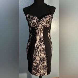 Kardashian Kollection Black and Cream Strapless Dress